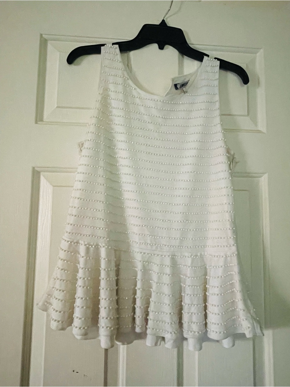 J LO White Sleeveless Beaded Peplum Top- Side Zip - Button at Neck